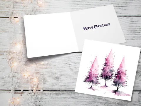Purple Watercolour Christmas Trees Card - View 10