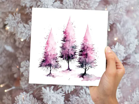 Purple Watercolour Christmas Trees Card - View 4