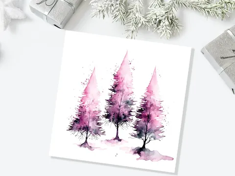 Purple Watercolour Christmas Trees Card - View 5