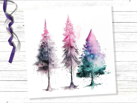 Teal and Purple Christmas Trees Card - View 5