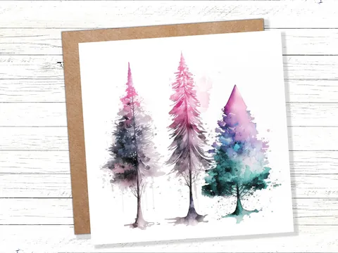 Teal and Purple Christmas Trees Card - View 2