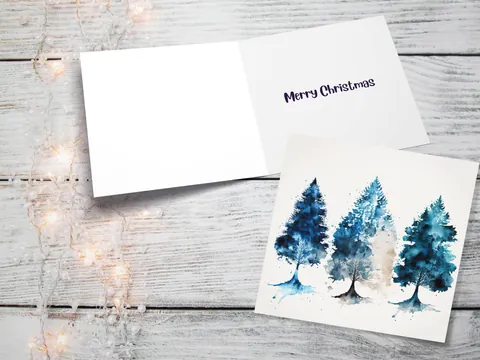 Blue Watercolour Christmas Trees Card - View 10