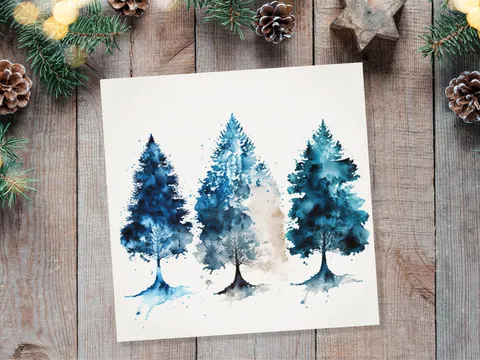 Blue Watercolour Christmas Trees Card - View 7