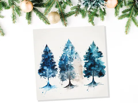 Blue Watercolour Christmas Trees Card - View 6