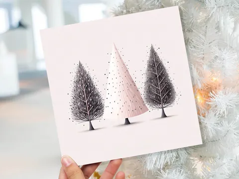 Christmas Tree Illustration Card – Pink