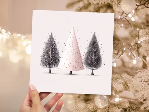 Christmas Tree Illustration Card – Pink - View 4