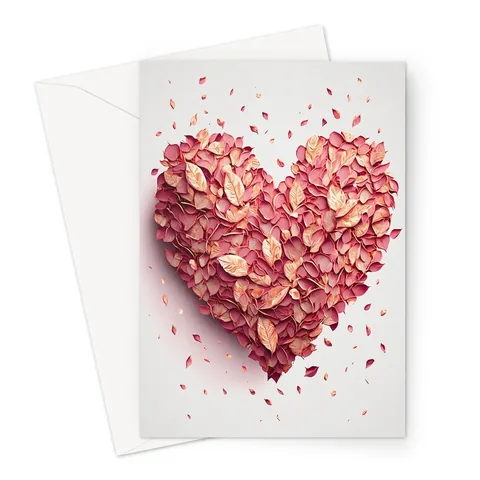 Pink Rose Petal Heart Valentine's Card - View 2
