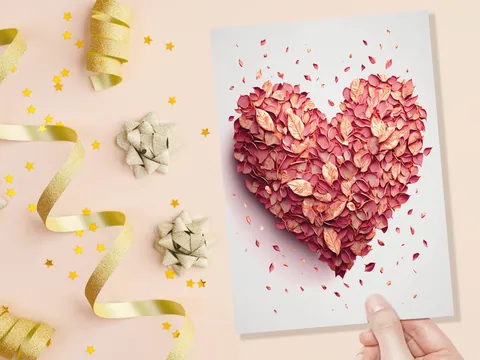 Pink Rose Petal Heart Valentine's Card - View 5
