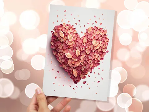 Pink Rose Petal Heart Valentine's Card - View 4