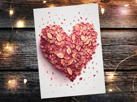 Pink Rose Petal Heart Valentine's Card