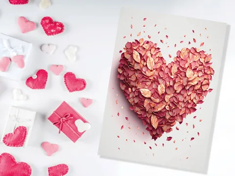 Pink Rose Petal Heart Valentine's Card - View 8