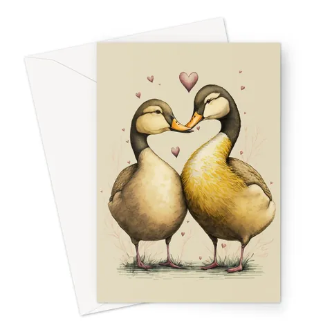 Cute Ducks in Love Greeting Card for Anniversaries Wedding Valentines Day Romantic Vintage Yellow Illustration Couples Spouse Galentines BFF - View 2