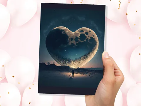 Heart-Shaped Moon Anniversary Card