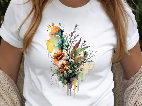 Watercolour Wildflowers T-Shirt Beautiful Loose Abstract Painting Messy Floral Design Flowers Leaves Leaf Feminine Tee Shirt for Her Women - View 5