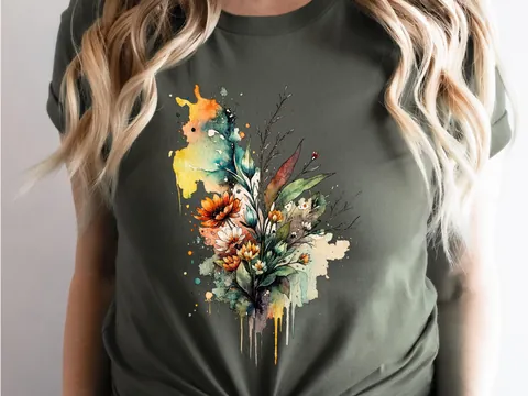 Watercolour Wildflowers T-Shirt Beautiful Loose Abstract Painting Messy Floral Design Flowers Leaves Leaf Feminine Tee Shirt for Her Women - View 6