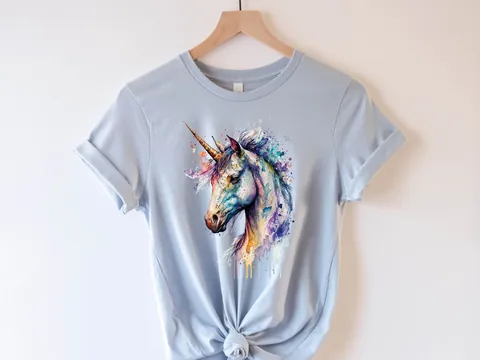 Watercolour Unicorn T-Shirt Mystical Loose Messy Painting Colourful Pastel Rainbow Art Magical Mythical Tee Shirt for Women Gifts for Her - View 7