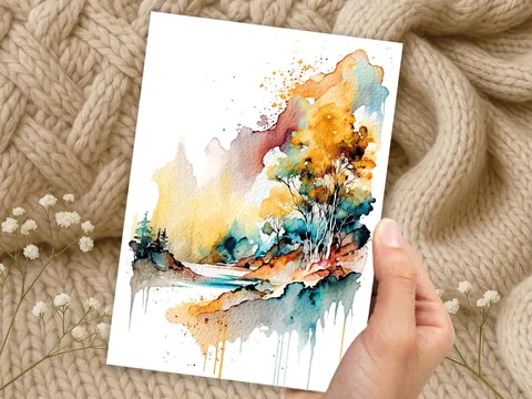 Landscape Card Watercolour Abstract Magical Painting Any Occasion Thinking Of You Notelets Just Because Nature Lover Mum Note Greeting Cards - View 4