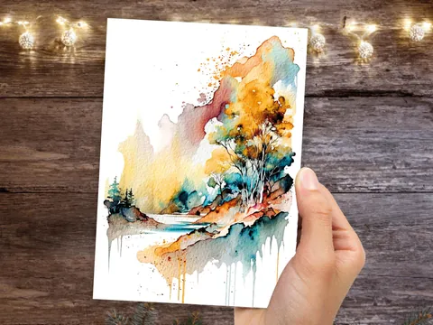 Landscape Card Watercolour Abstract Magical Painting Any Occasion Thinking Of You Notelets Just Because Nature Lover Mum Note Greeting Cards - View 3