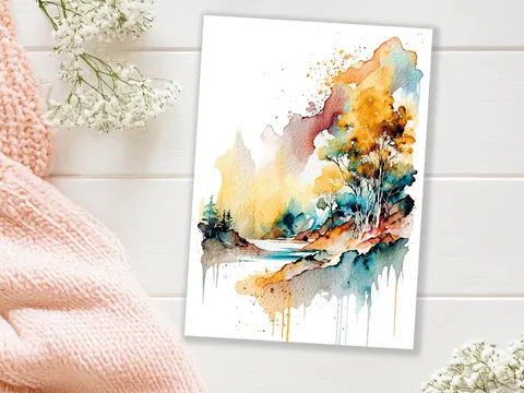 Landscape Card Watercolour Abstract Magical Painting Any Occasion Thinking Of You Notelets Just Because Nature Lover Mum Note Greeting Cards - View 7