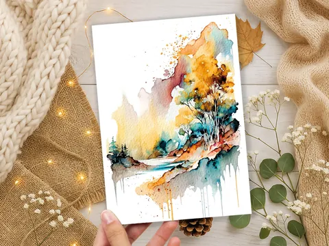 Landscape Card Watercolour Abstract Magical Painting Any Occasion Thinking Of You Notelets Just Because Nature Lover Mum Note Greeting Cards - View 2