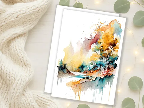 Landscape Card Watercolour Abstract Magical Painting Any Occasion Thinking Of You Notelets Just Because Nature Lover Mum Note Greeting Cards - View 5