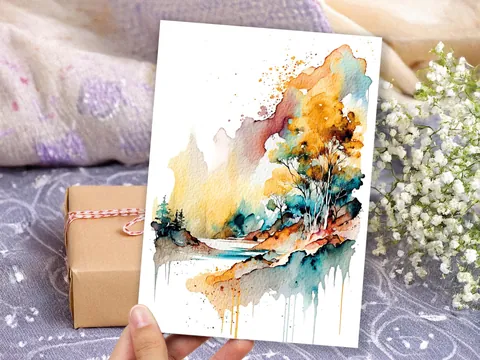 Landscape Card Watercolour Abstract Magical Painting Any Occasion Thinking Of You Notelets Just Because Nature Lover Mum Note Greeting Cards - View 9