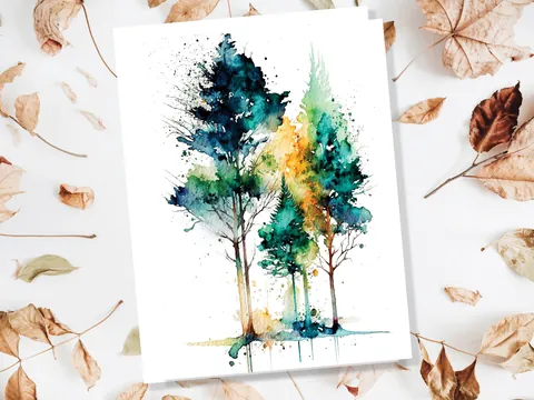 Minimal Watercolor Forest Card Nature Lover Abstract Trees Woodland Painting Greeting Cards Any Occasion Thinking of You Thanks Just Because - View 7