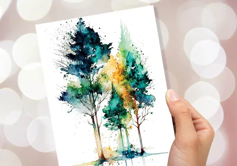 Minimal Watercolor Forest Card Nature Lover Abstract Trees Woodland Painting Greeting Cards Any Occasion Thinking of You Thanks Just Because - View 8