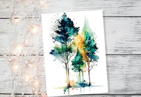 Minimal Watercolor Forest Card Nature Lover Abstract Trees Woodland Painting Greeting Cards Any Occasion Thinking of You Thanks Just Because - View 4