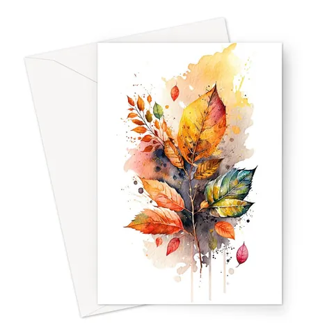 Autumn Leaves Card Happy Thanksgiving Fall Greeting Cards Leaf Nature Note Cards All Occasion Notelets Watercolour Harvest Thanks Greetings - View 3