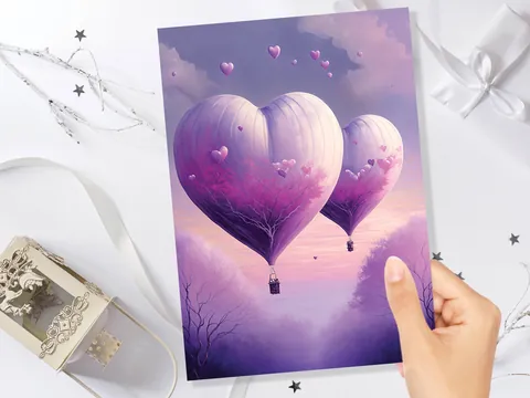 Heart Hot Air Balloon Anniversary Card