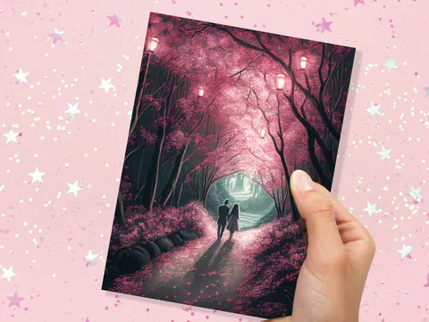 Pink Woodland Garden Anniversary Card