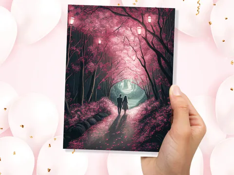 Pink Woodland Garden Anniversary Card - View 6