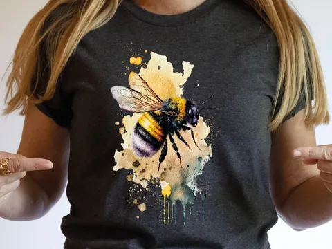Honey Bee T-Shirt Messy Watercolour Summer Tee Painting Bumble Bees Nature Insect Eco-Friendly Sustainable Springtime Gift for Women Her - View 4