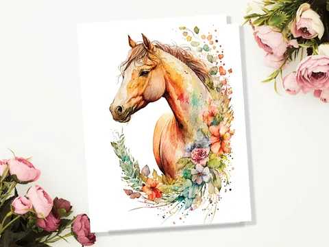 Chestnut Horse With Flowers Card - View 5