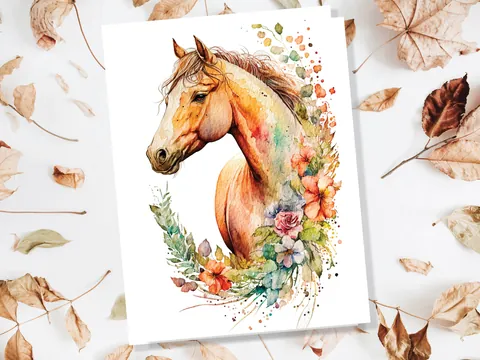 Chestnut Horse With Flowers Card - View 6