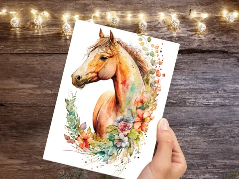Chestnut Horse With Flowers Card - View 2