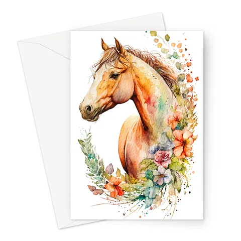 Chestnut Horse With Flowers Card - View 3