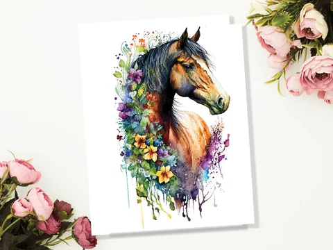 Sorrel Horse and Flowers Greeting Card - View 4