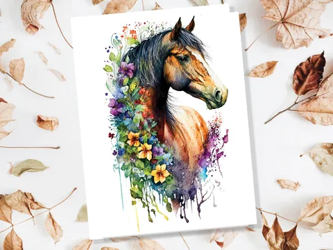 Sorrel Horse and Flowers Greeting Card - View 6