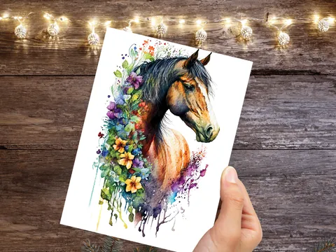 Sorrel Horse and Flowers Greeting Card