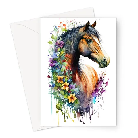 Sorrel Horse and Flowers Greeting Card - View 2