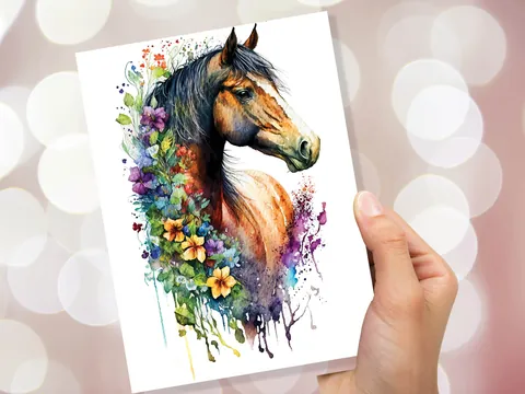 Sorrel Horse and Flowers Greeting Card - View 7