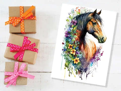 Sorrel Horse and Flowers Greeting Card - View 5