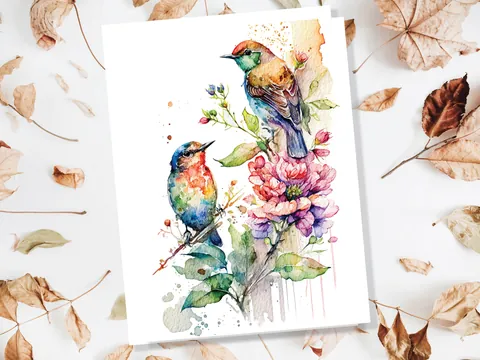 Watercolour Sparrows Bird Card - View 5