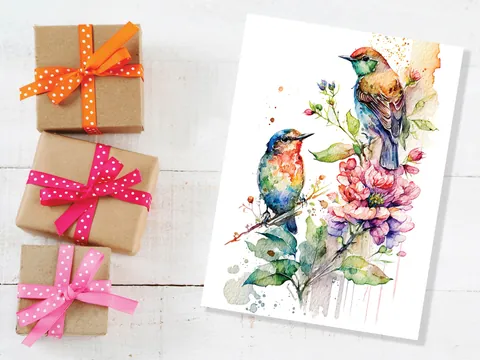 Watercolour Sparrows Bird Card - View 4