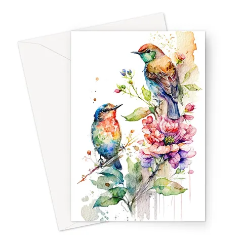 Watercolour Sparrows Bird Card - View 2