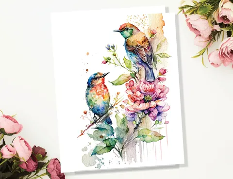 Watercolour Sparrows Bird Card