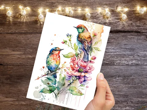 Watercolour Sparrows Bird Card - View 6