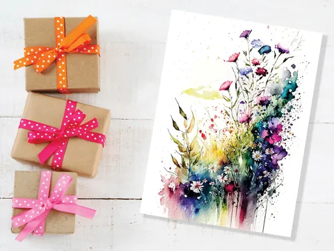 Watercolour Flower Card Nature Birthday Cards Summer Flowers Card Meadow Floral Summertime Greetings Notelets Thank You Note Hello Spring - View 5